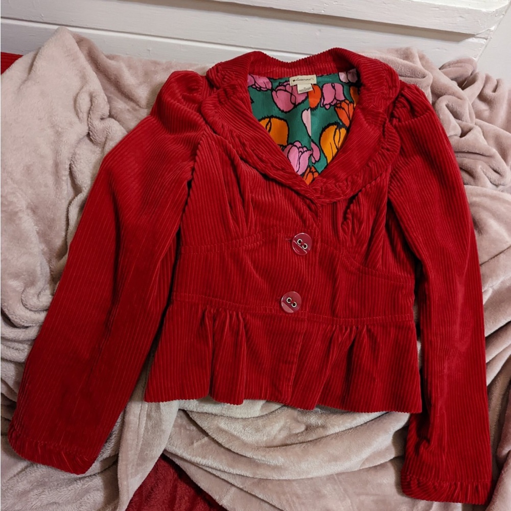 Elevenses Anthropologie red corduroy jacket size 2